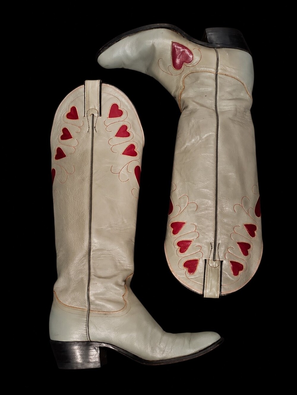 Stunning Knee-High Cowboy Boots in Gray Leather & Red Heart Inlays Justin Size 7